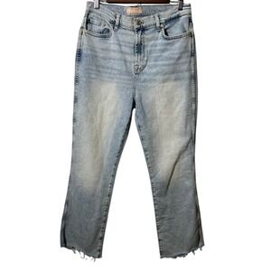 7FAMK Luxe Vintage HW Slim Kick Jeans Distressed Hem Light Wash Size 31